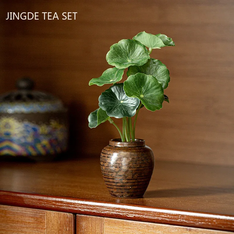 Creative Ceramic Mini Tea Pet Decoration Tea Tray Simulation Flower Small Vase Ornament Tea Set Decor Accessories Desk Ornament