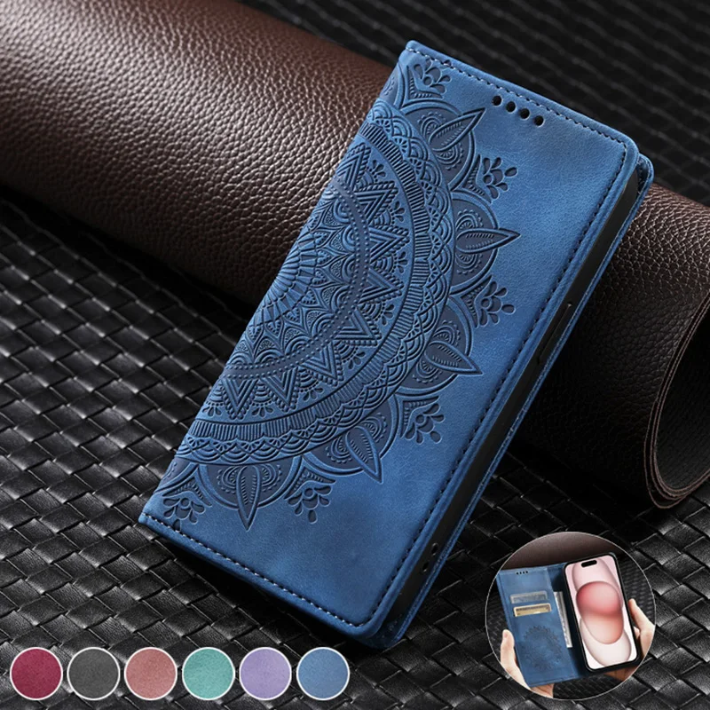 Magnetic Leather Phone Cover For Iphone 16 Pro Max Mandala Style_voghion.com