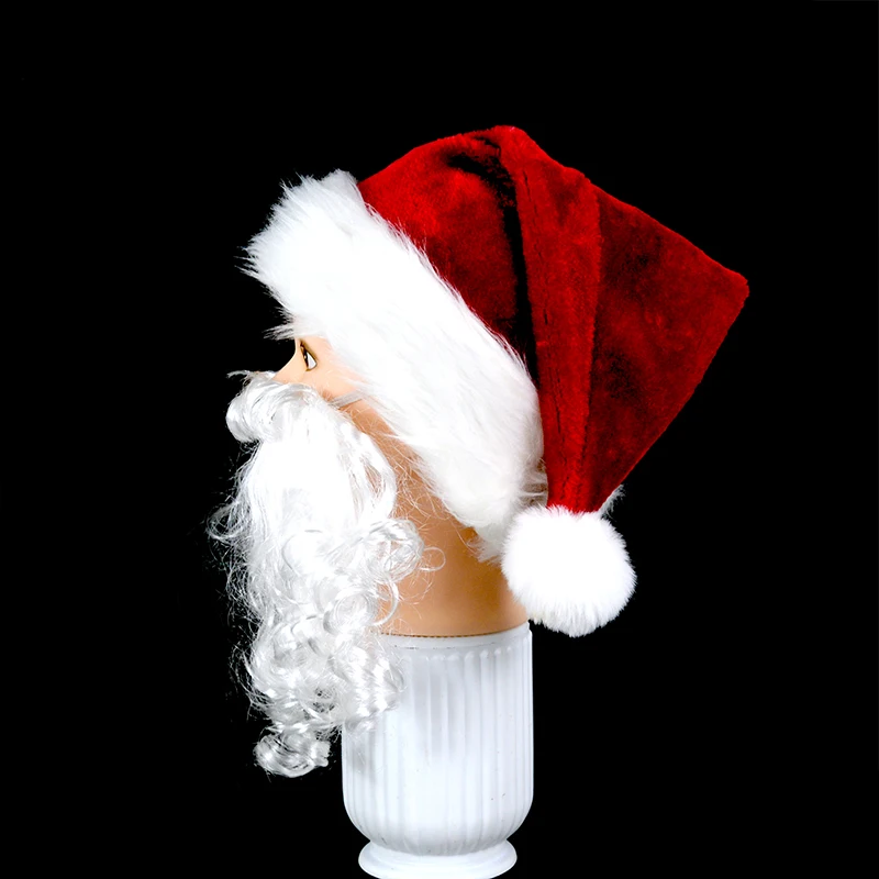 Santa White Beard Dress up Props Christmas Hat Santa Claus Fake Beard for Cosplay Christmas Gifts Party Performance Supplies