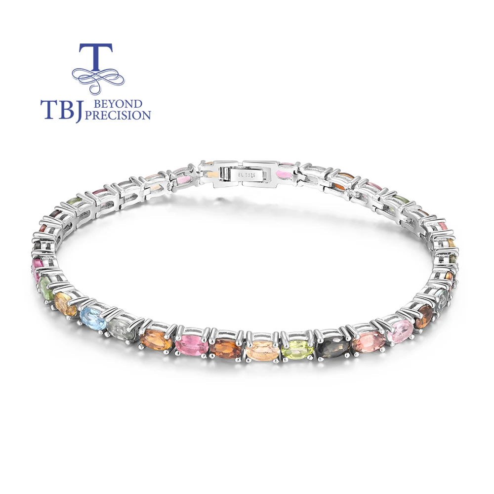 

Multi-colored tourmaline natural bracelet women's light luxury fashion 925 silver fine jewelry anniversary engagement gift