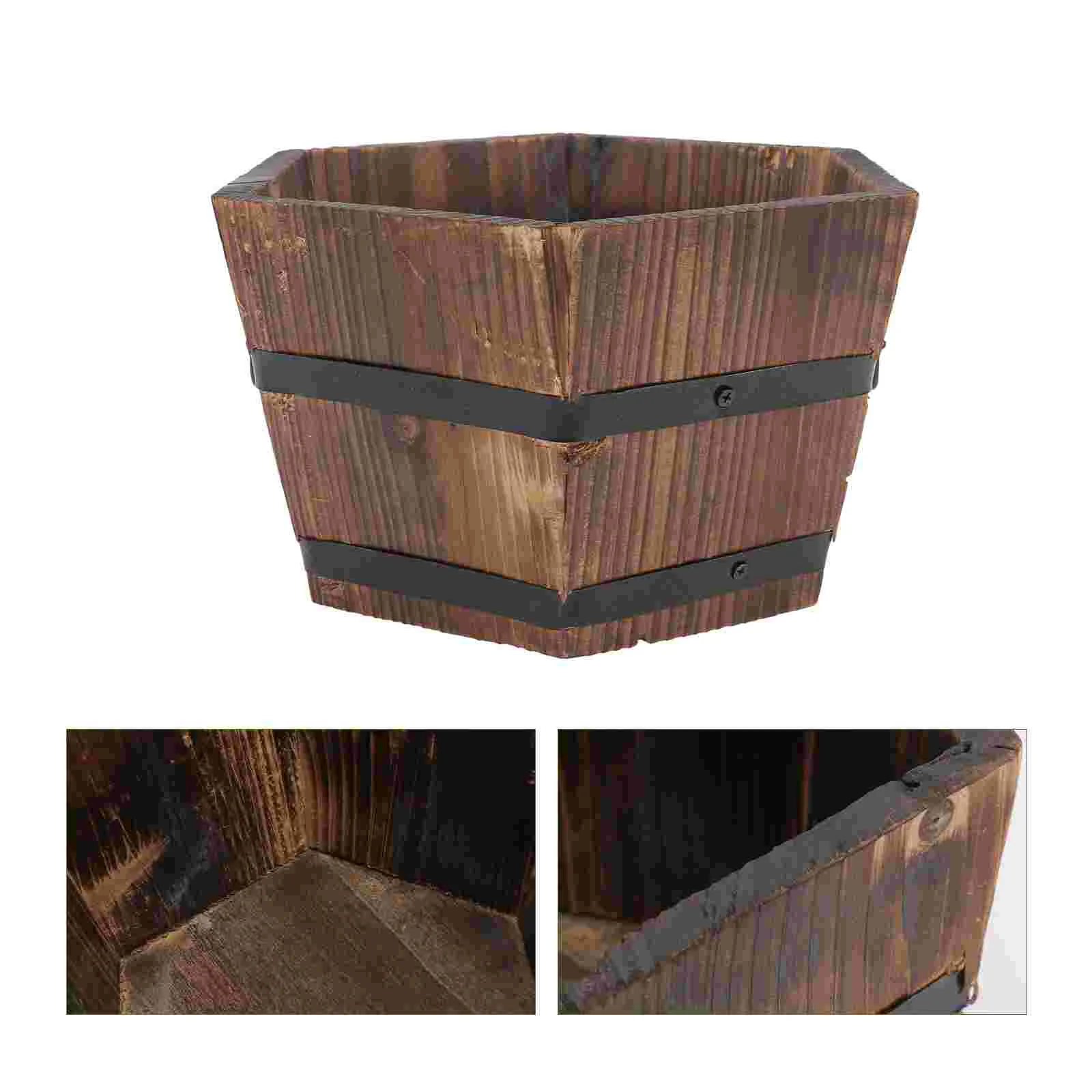 

Wooden Planter Barrel Rustic Succulent Planter Box Wood Barrels Flower Pot Plant Vegetable Pot Water Wishing Well Pail