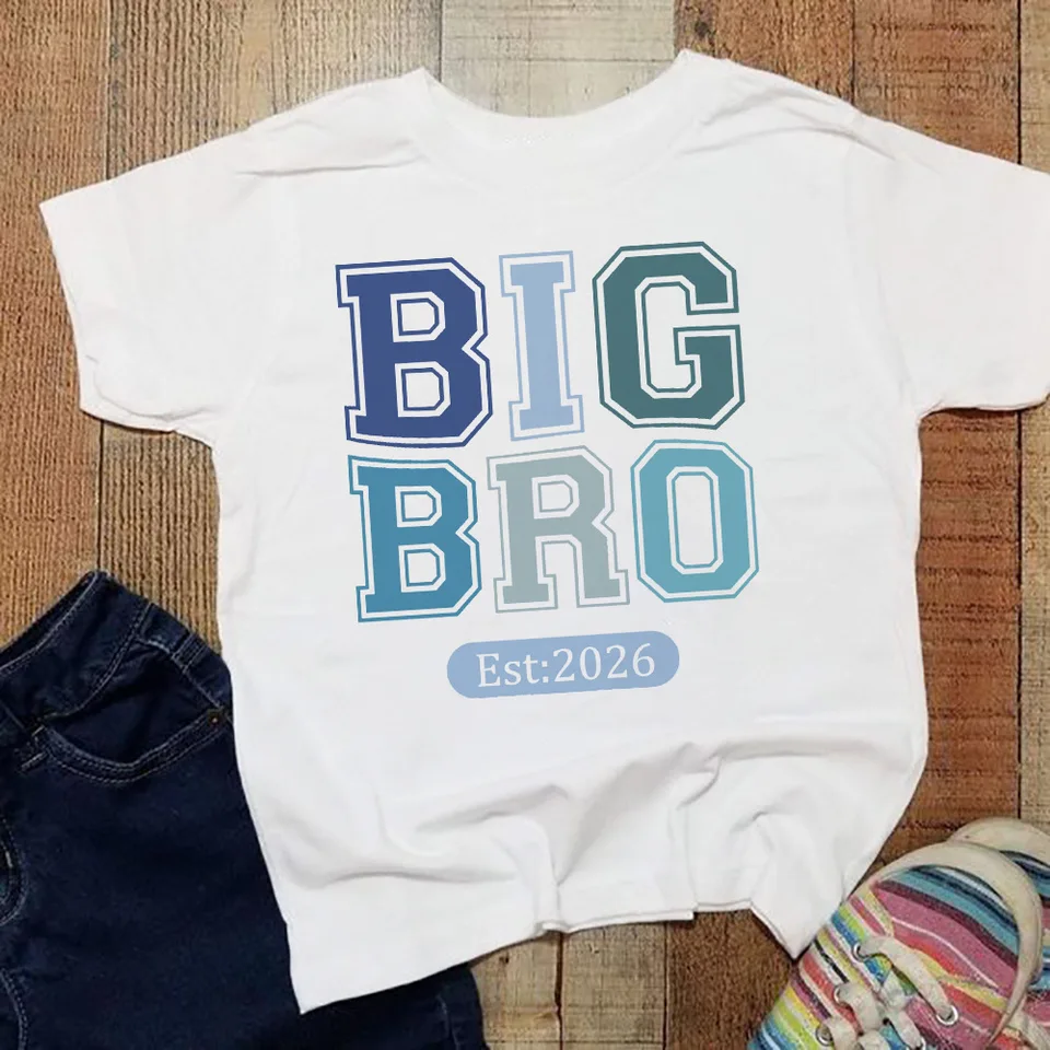 Big Brother T-shirt D'été à Manches Courtes En Coton Pour Bébé Garçon Little For Big Brother, Blanc., 3-4 Ans