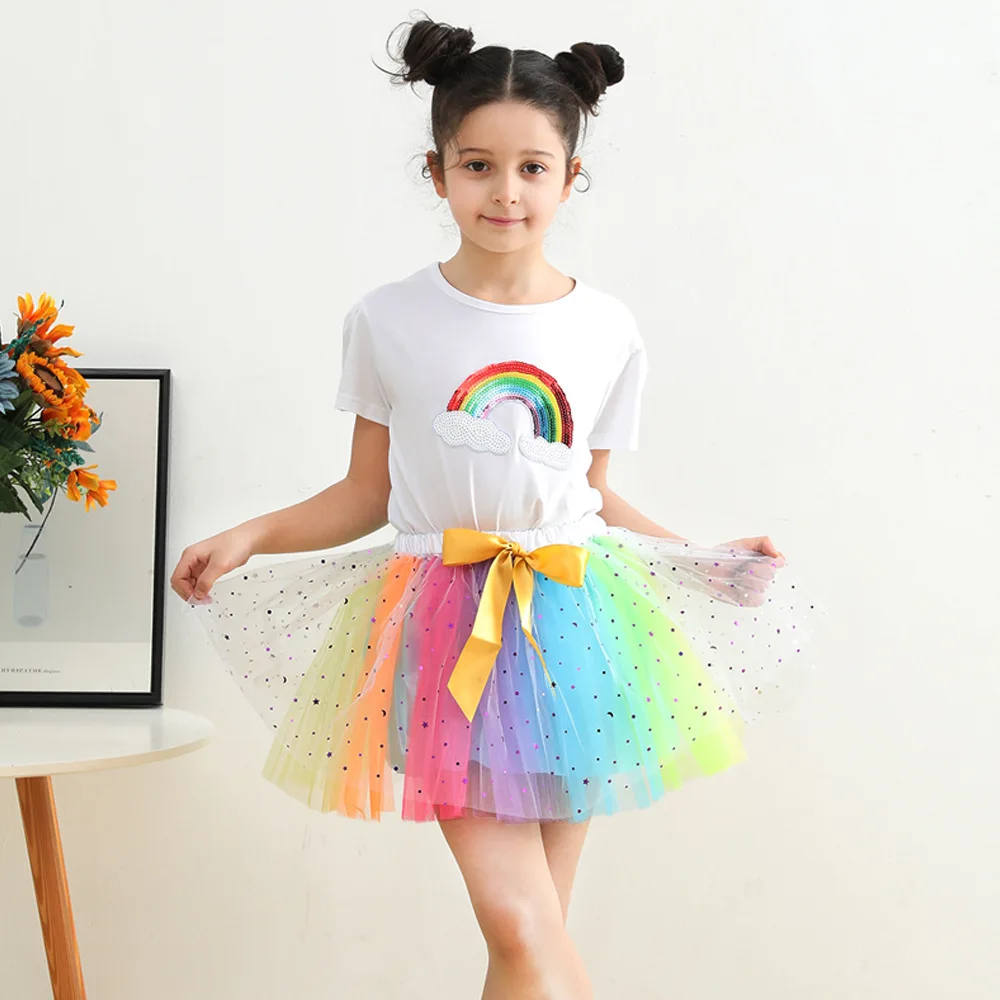 Toddler Girls Tutu Skirt Flower Pleated Princess Skirts Short Dress Dance Children 2 3 4 5 6 Year Dance Elastic Waist Skirt Mini