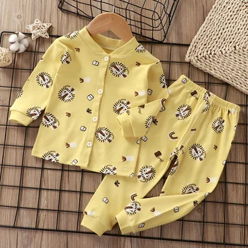 Unisex Girls Boys Pajamas Long Sleeve Sleepwear Button-Down 2 Pcs Pjs Set Snug Fit Sleepwear