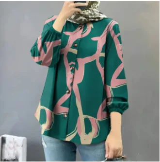Loose printed blouse for women, Eid, Muslim, abaya, Dubai tops, caftan, Islamic, Arabic, qlabiya, Ramadan, Moroccan, abaya.