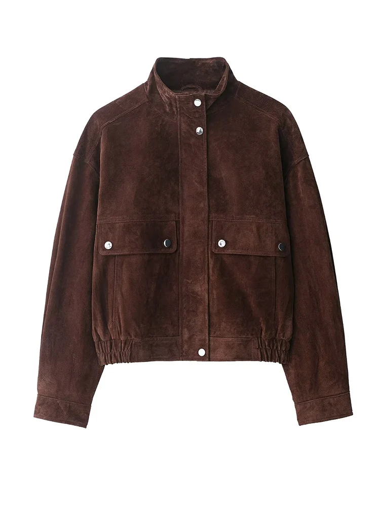Women Suede Jacket 2025 New Spring Fashion Long Sleeve Zipper Loose Coat Chic Female High Street Outerwear ﻿