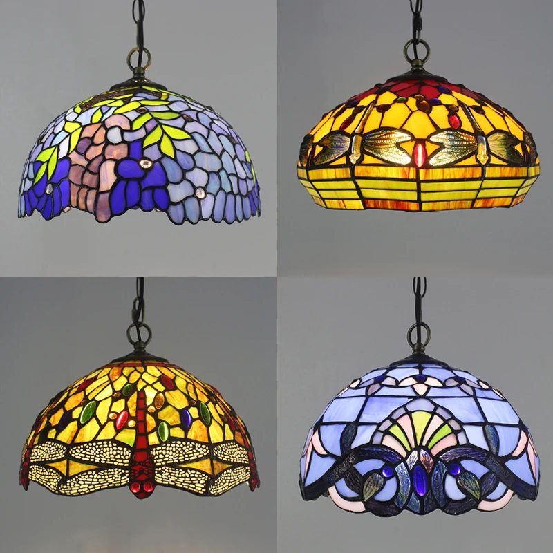 

Tiffany Stained Glass Pendant Lights Vintage Mediterranean Baroque Hanging Lamp Kitchen Living Room Decor Bedroom Light Fixtures