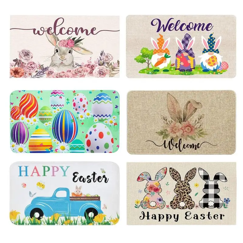 

Welcome Floor Mat Easter Bunny Doormat Absorbent Happy Easter Welcome Mats For Front Door Anti Slip Farmhouse Rugs for Entrance