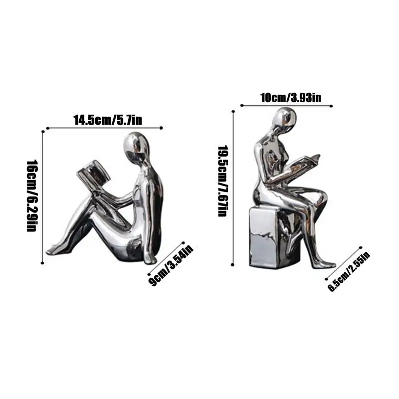Heavy Book Ends For Shelves 2X Abstract Statue Design Book Stopper Anti-Slip Ceramic Books Storage For Bookcase Kitchen Cookbook 6