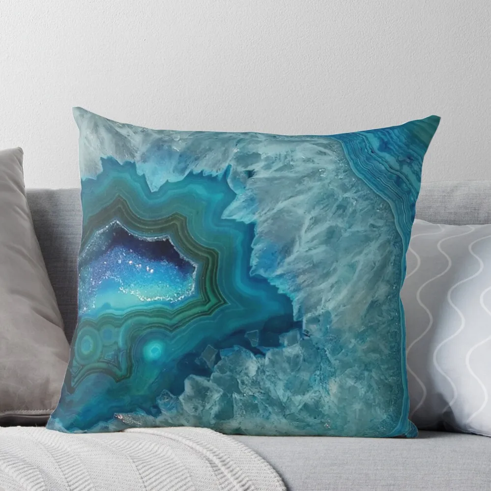 

Teal Druzy Agate Quartz Throw Pillow ornamental pillows Sofa Decorative Covers