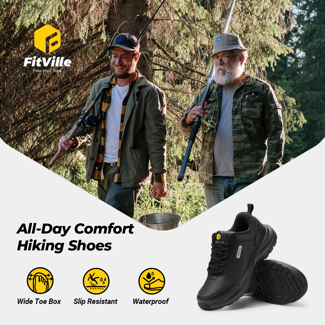 FitVille Men's Shoes Wide Width Outdoor Hiking Shoes Lightweight Breathable for Swollen Feet Correction Toes Relieve Pain 3