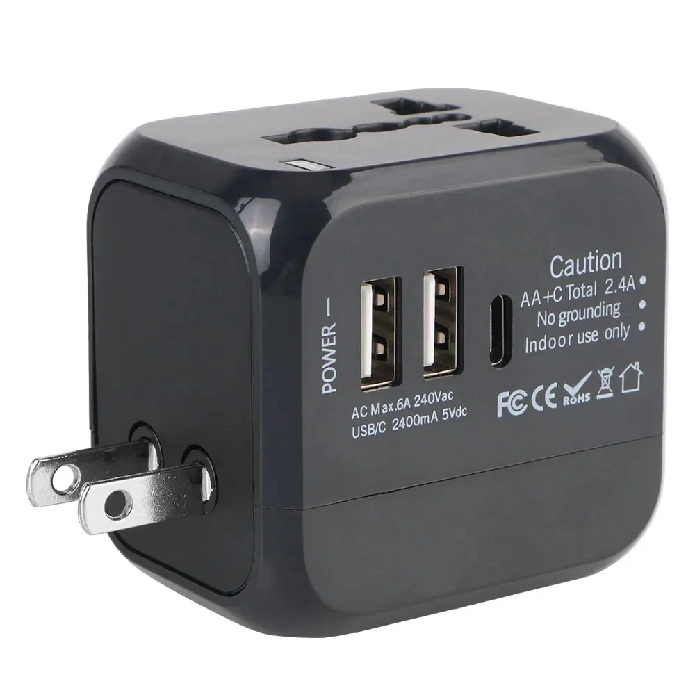 All-in-One Wall Travel Charger Adapter - US EU UK AU Plugs with 2 USB & 1 Type C, Universal for Travel