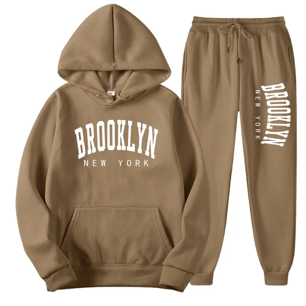 BROOKLYN NEW YORK Autumn Winter Men Women Hooded Sweatshirt Suit Pure Cotton Couple Jogging Sweatshirts Oversized Streetwear 6
