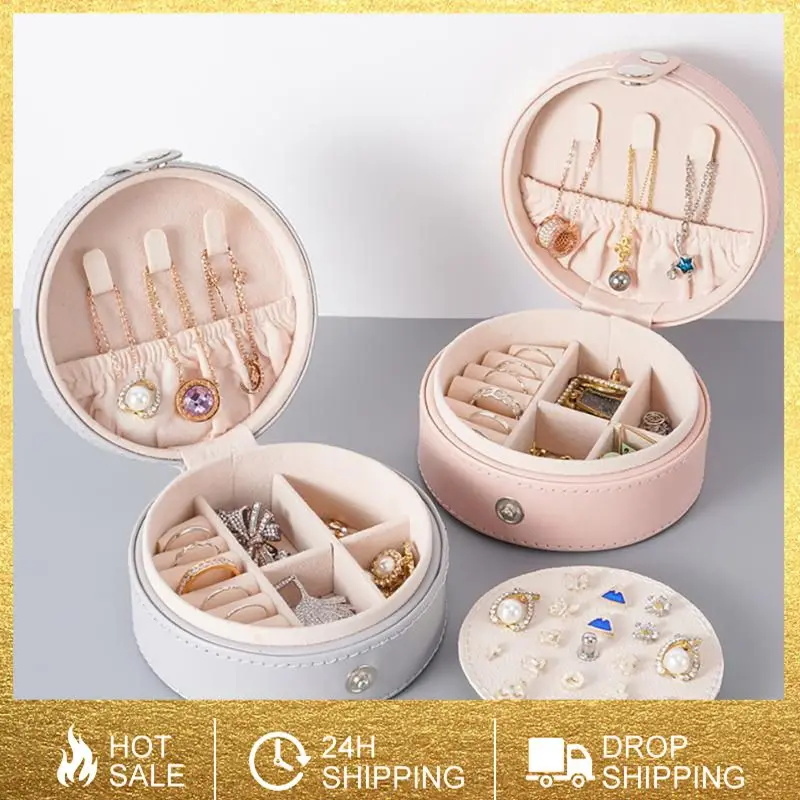 

Шкатулка для ювелирных изделий с зеркалом, дорожный портативный круглый органайзер для подвесок, Женский держатель для колец, ожерелий, переносной бокс