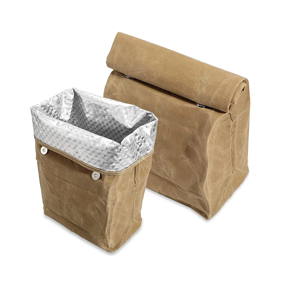 Waterproof Stainproof Reusable Aluminum Foil Ice Bag Lunch Warmer Outdoor 8A Oil Wax Canvas