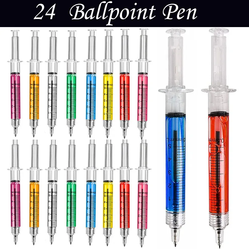 

24Pcs Ballpoint Pen Syringe Flowing Liquid Blue Ink Ballpoint Pen Cute Stationery Office Supplies