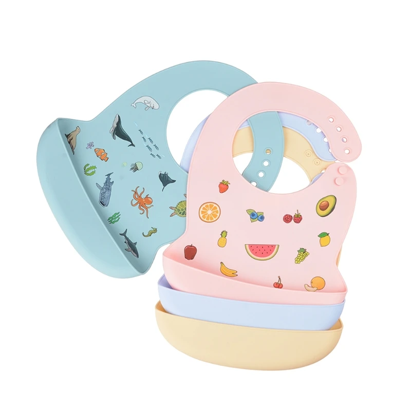 

Baby Cartoon Waterproof Bibs Grade Silicone Newborn Feeding Catcher