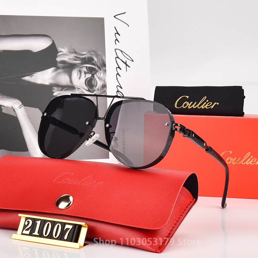 Coulier High Quality Goggle Women Metal Sun Glasses Classic Business Anti Blue Light Shades Leopard Driving Men Sunglasses UV400