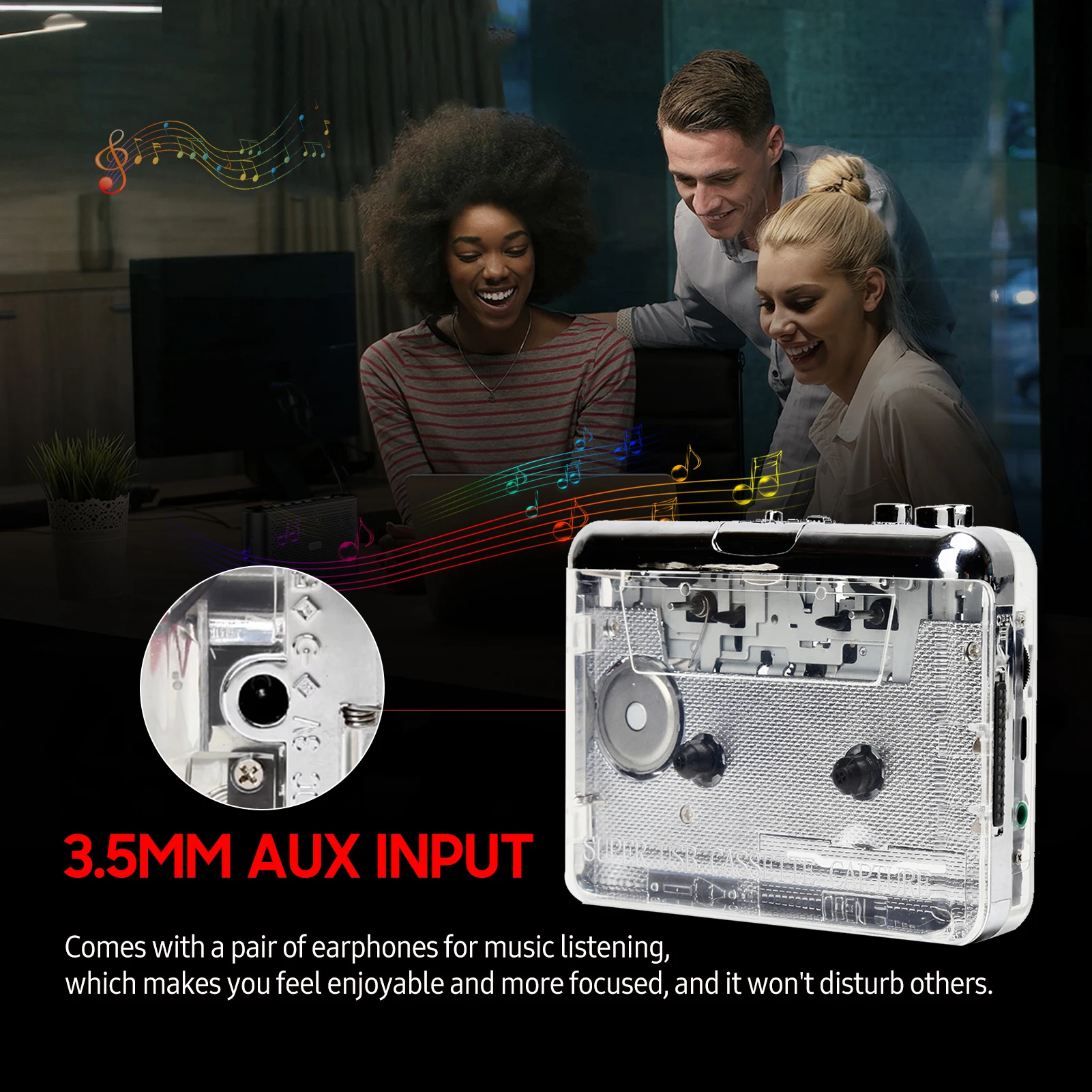 Cassette Player Portable Tape Recorder To Mp3 Full Transparent Shell USB Cassette Capture To MP3 Format Tape Music Player