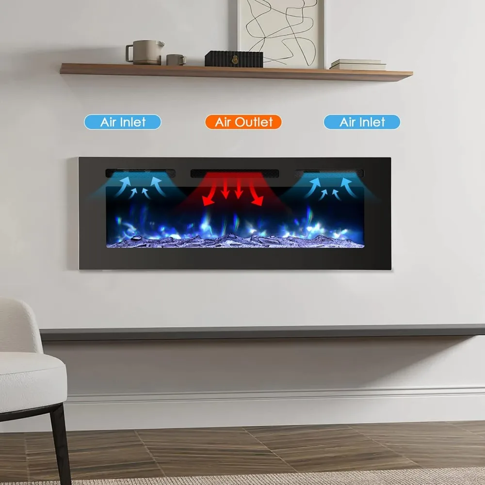 Electric Fireplace 40inch Wall Mounted, Wall Fireplace Electric with Remote Control, Recessed