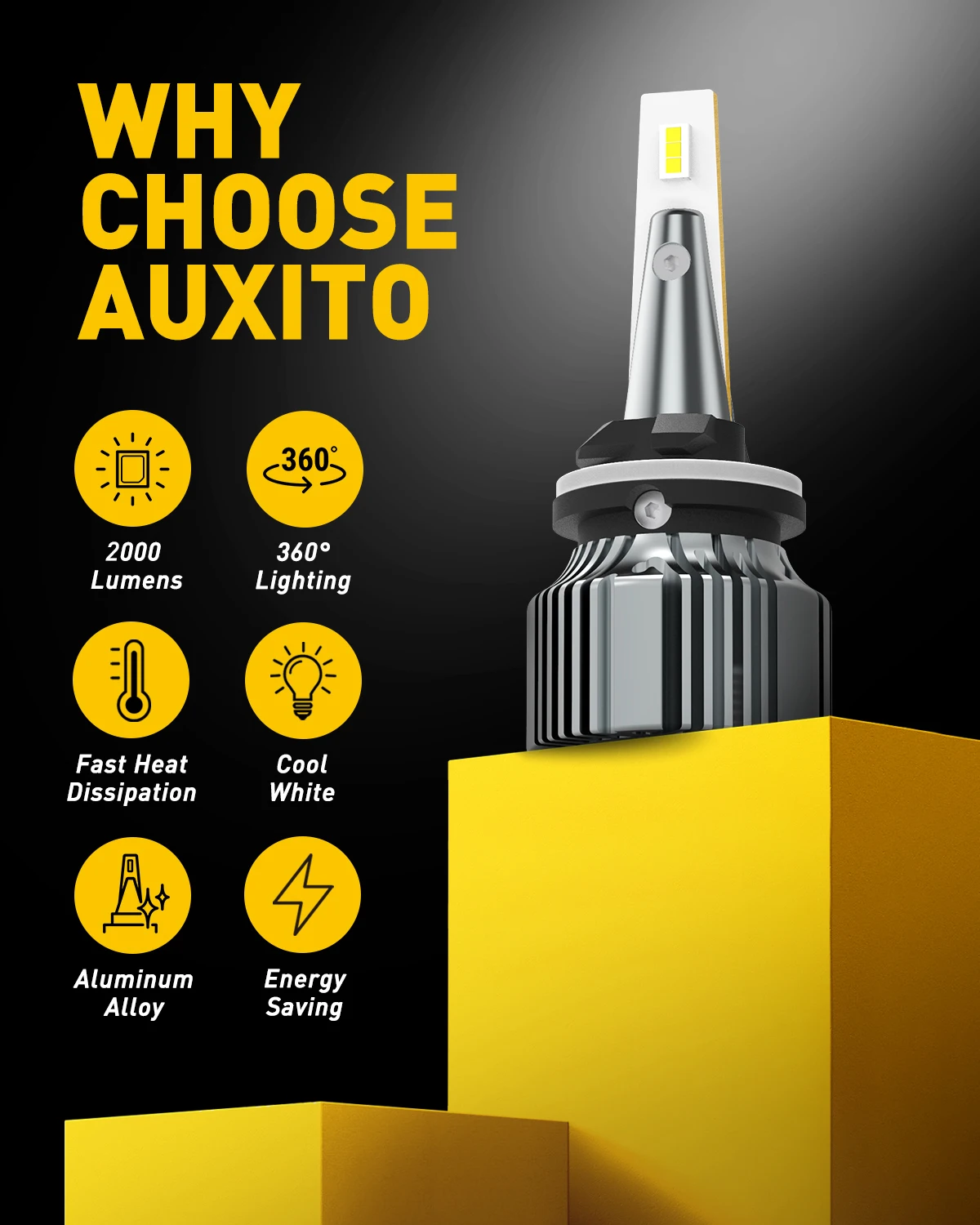 AUXITO 2x H27 LED 881 880 LED Bulb H27W/1 H27W/2 Car Fog Light 6500K White 3000K Golden Yellow Auto Driving Running Lamp 12V