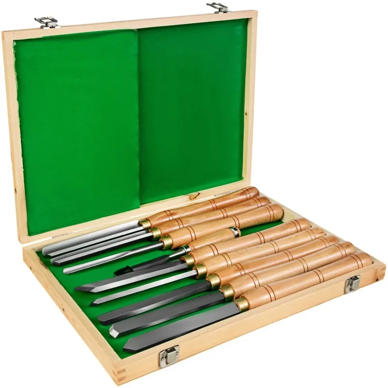 

8 PCS Wood Turning Tools with HSS Blades Hardwood Handles Woodworking Lathe Chisel Set Cutting Carving Wooden Case