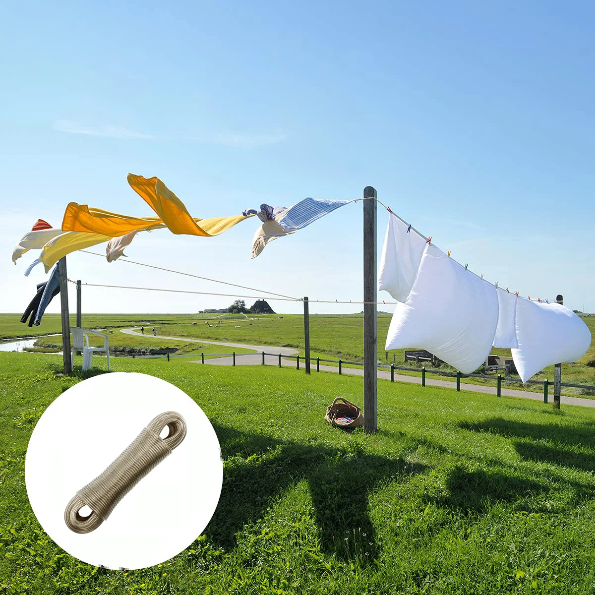 Clothes Drying Line Washing Line Rope with Steel Core Thick Strong Plastic PVC Cover Garden Indoor Outdoor Travel 20m