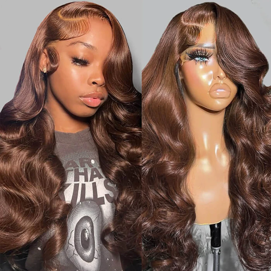 Transparent 13x4 Lace Front Wigs #4 Colored Body Wave Human Hair Wigs Chocolate Brown 13x6 Lace Frontal Wig Pre Plucked 2