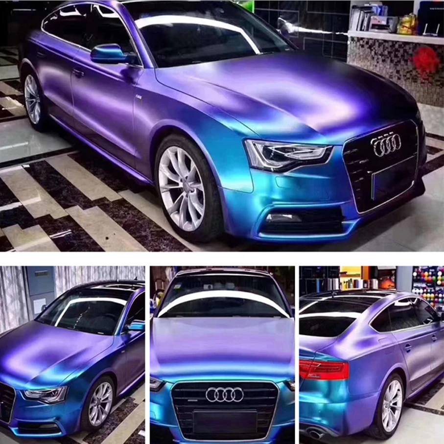 50cm x 500cm Premium qualität Lila Blau Matte Chameleon Diamant Glitter  Vinyl Wrap Film Blase Kostenloser Für Auto auto Dekoration