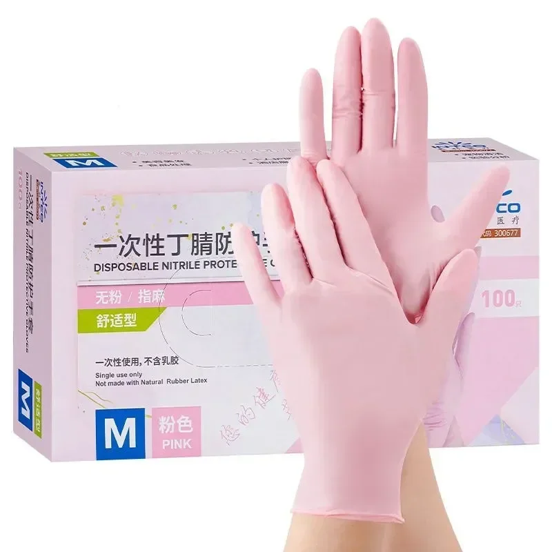 

Household Powder Cleaning Nitrile Disposable Pink Kitchen Gloves Free Food 100pack Non-sterile Beauty Salon Latex