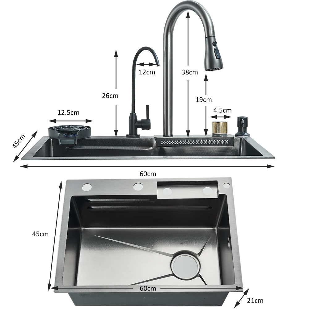 Waterfall Kitchen Sink 201 Stainless Steel Sink Large Single basin With Large Single Slot Sink Above Counter With Cup Disher 2