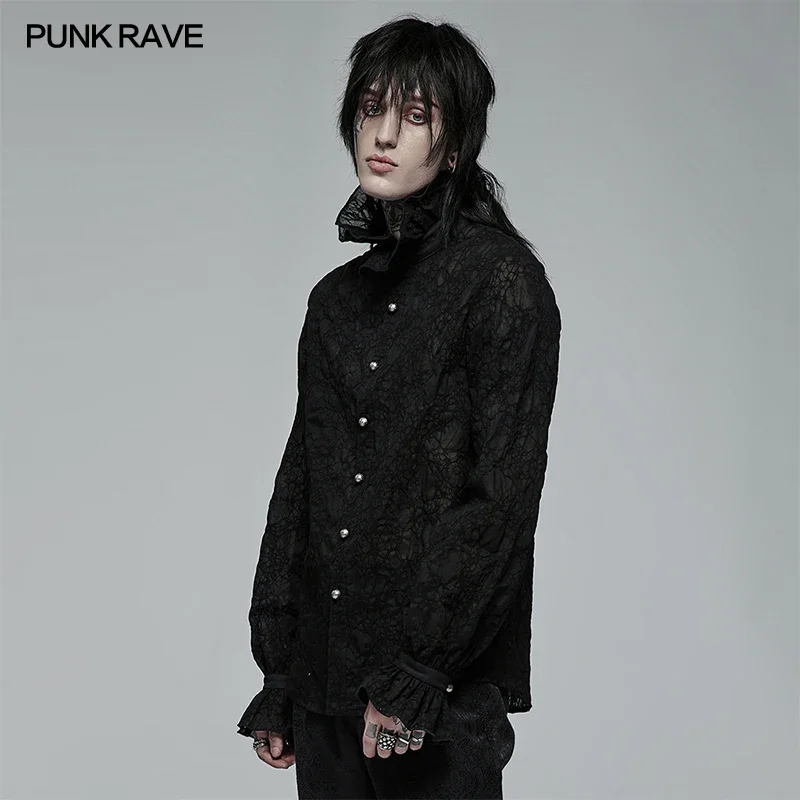 PUNK RAVE Men's Gothic Textured Shirt Detachable Bow Tie
