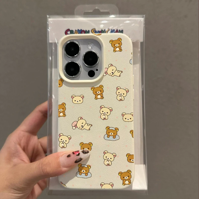 Sleepy Bear Leather iPhone XS XR X 7 8 Plus 16 15 14 Pro Max Plus 13 12 11 Pro Max Cartoon Cove
