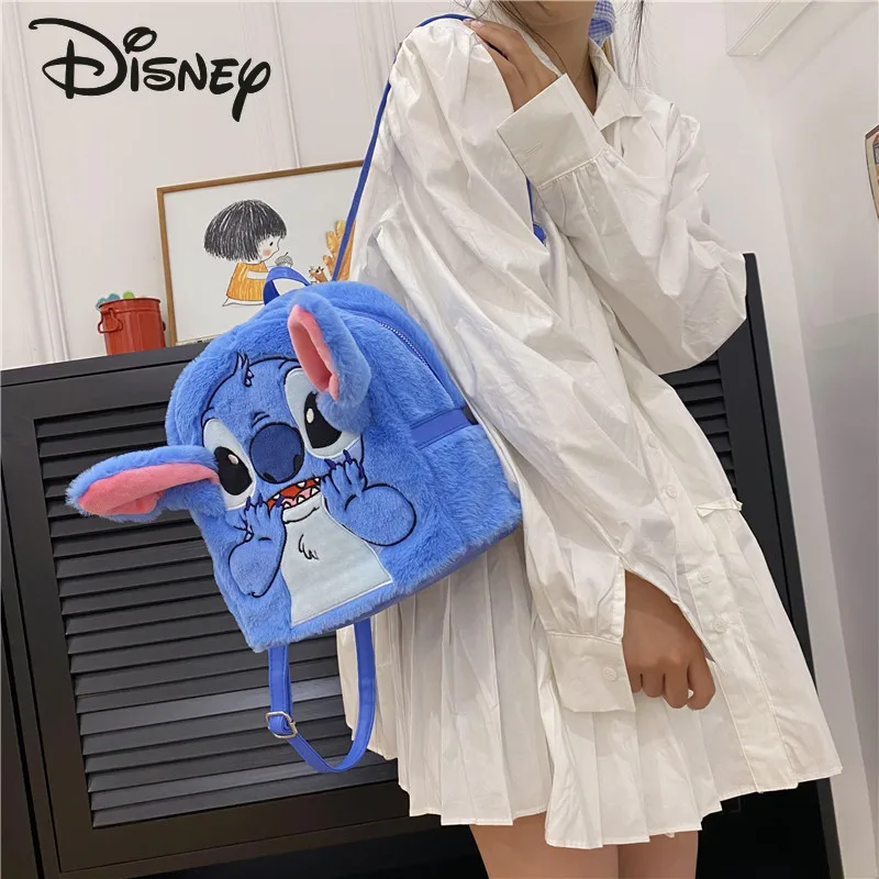 Disney Stitzer New Women's Backpack Fashion High Quality Children's Backpack Cartoon Popular Versatile Unisex Plush Backpack