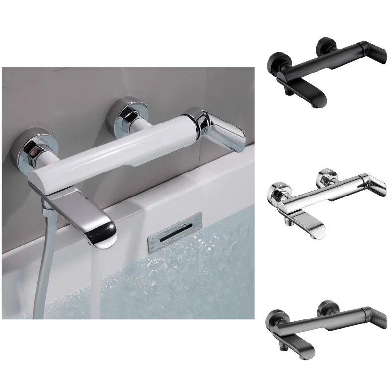 ทองเหลืองติดผนังก๊อกน้ําเดี่ยวTapสีขาวChromeห้องน้ําอ่างอาบน้ําวาล์วร้อนเย็นน้ําโมเดิร์นTap 1