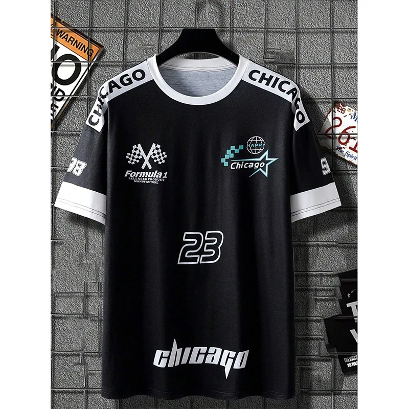 Summer Men's Racing Motorcycle Suit T-shirt Round Neck Loose Quick Drying Short Sleeved Chicago No.23 Printed Top Tee