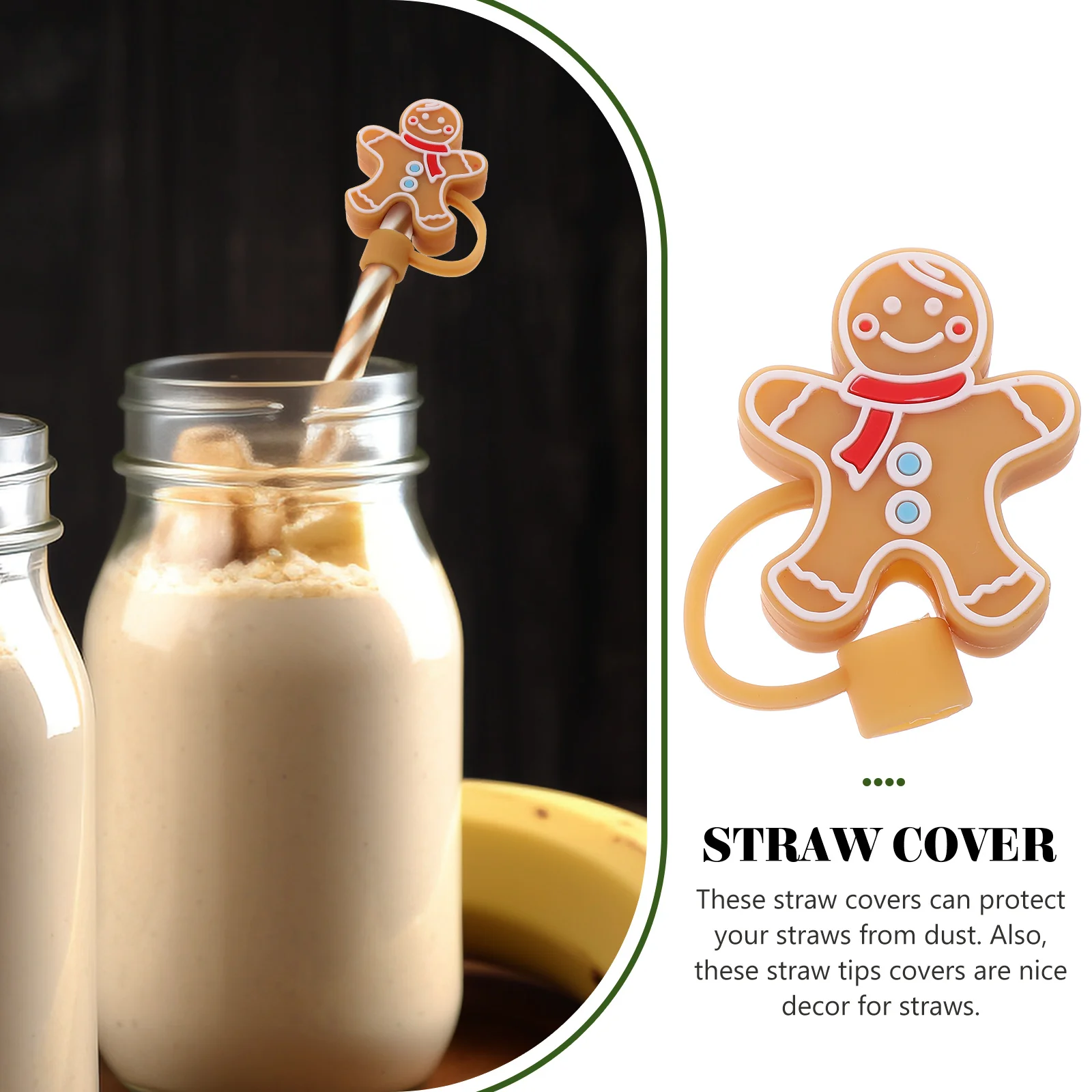 4 Pcs Pipette Tip Christmas Straw Dust Cap Reusable Party Decoration ( Candy Man) 4pcs Straws Silica Gel Caps For