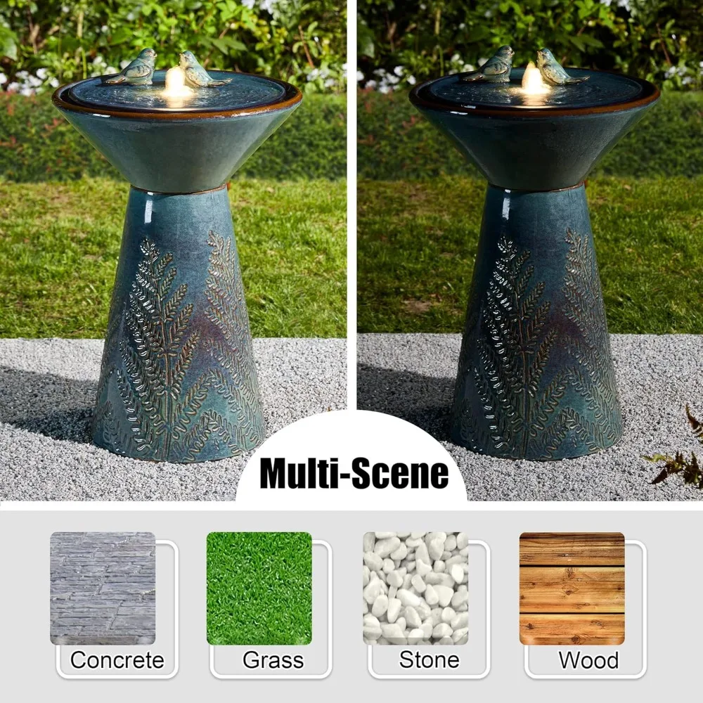 Outdoor garden setting with the fountain as a centerpiece