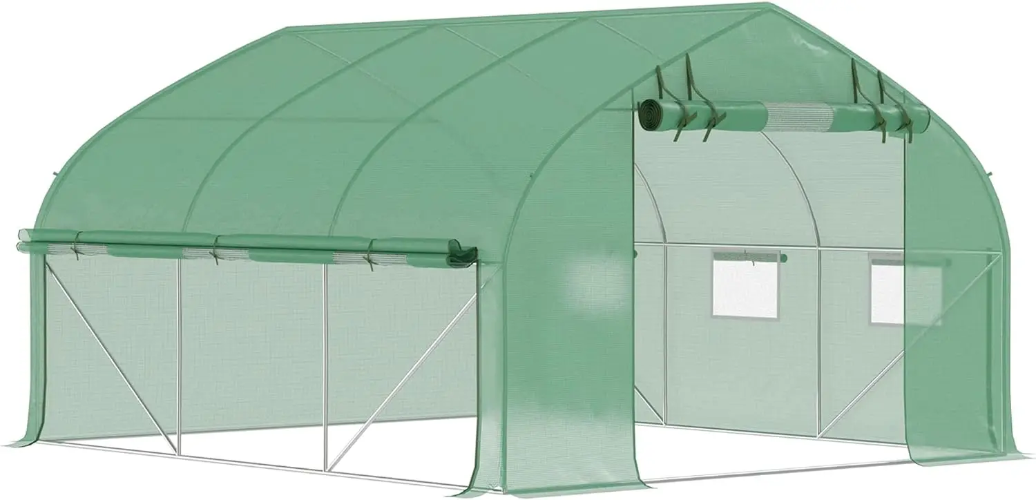 

11.5'x10'x6.5' Walk-in Tunnel Greenhouse with Zippered Mesh Door, 7 Mesh Windows & Roll-up Sidewalls, Gardening Plant Hot House