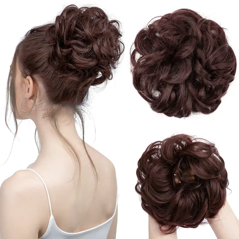 Synthetic Messy Hair Bun Extensions Big Curly Elastic Hair Scrunchies Hairpieces Chignon Donut Updo Hair Pieces for Women - Image 30
