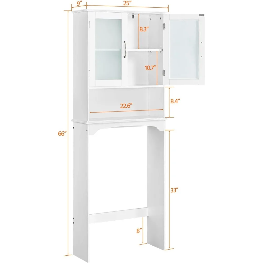 Over The Toilet Storage Cabinet with Double Tempered Glass Doors and Adjustable Shelf, Freestanding Bathroom Storage 3
