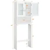 Over The Toilet Storage Cabinet with Double Tempered Glass Doors and Adjustable Shelf, Freestanding Bathroom Storage 3