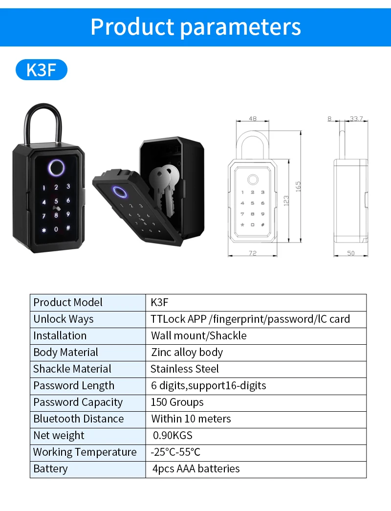 Key Safe TTlock Fingerprint Bluetooth Wifi Digital Key Box App Remote Unlock Wal