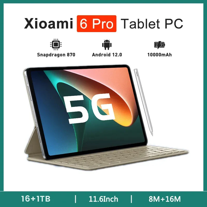 

Tablet Original Global Version Pad 6 Pro Android 12 Snapdragon 870 Tablets PC 5G Phonecall WIFI HD Screen Google Play 2023 New