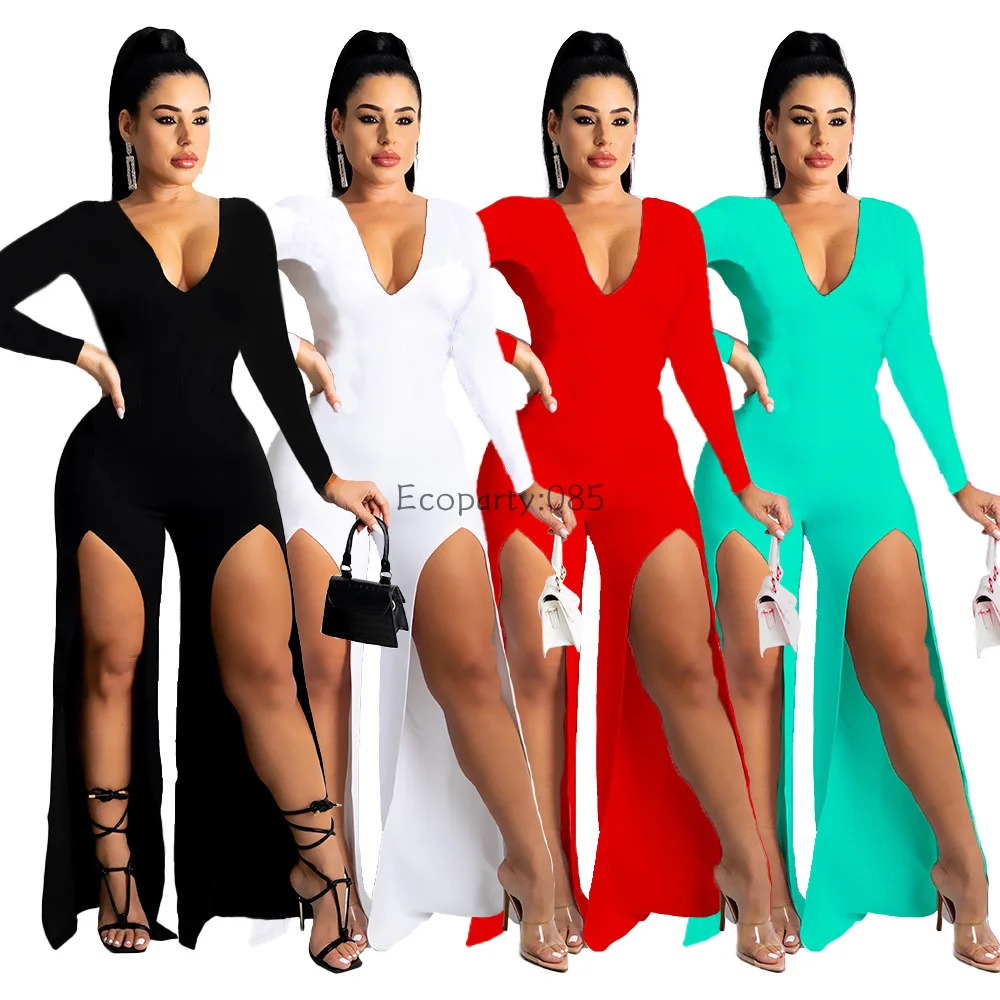 

Sexy High Split Jumpsuit for Women Summer One Piece Outfit Tube Sling Design Playsuits Party Pants Romper Overalls for Female