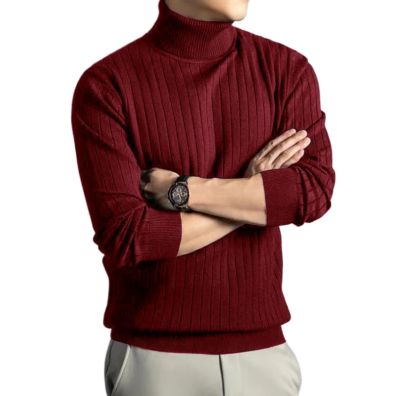 Animal Game Men's Warm Cold Blouse Woolen Casual Sweaters Turtleneck Stripe Pullover Sweater Outdoor Knitwear Jerseys Basic Tops