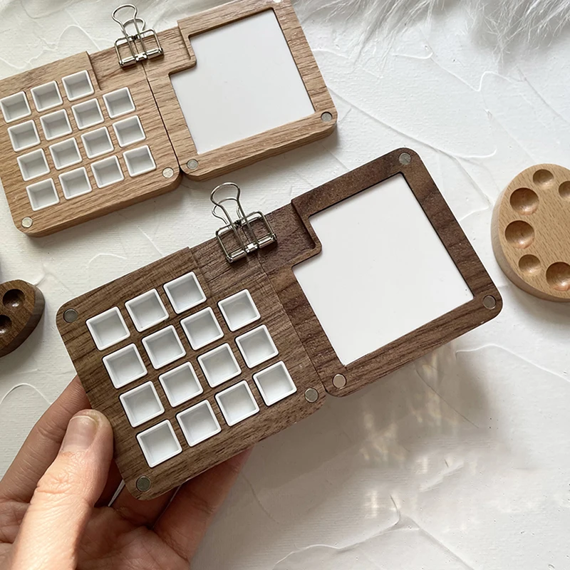 Empty Wooden Watercolor Palette Ins Style Travel Portable Mini Watercolor Acrylic Paint Box Square Tray Box Art Painting Supplies paint tray color palette watercolor palette