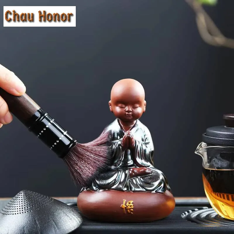 Handmade Buddha Tea Pet Purple Sand Buddha With Filter Kung Fu Tea Set Monk Tea Infuser Hat Tea Tray Censer Decor Accessories