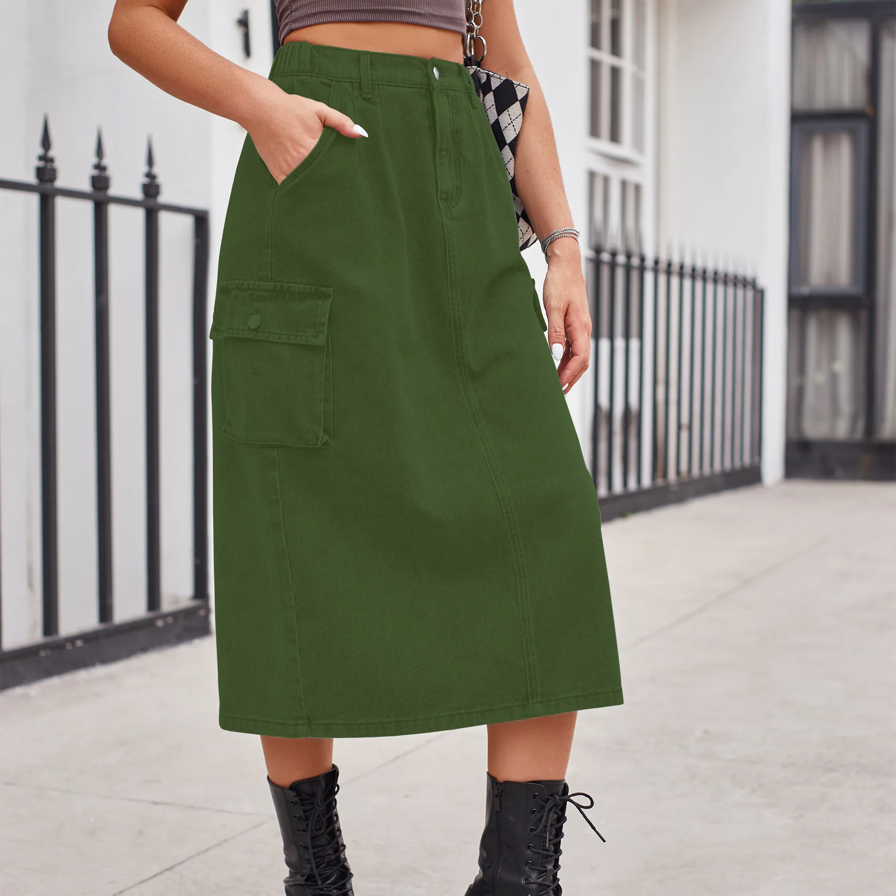 

2023 Elegant Straight Long Denim Skirts High Waist Button Pockets Split Fashion Retro Maxi Denim Skirts