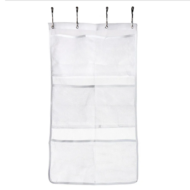 

Quick Dry Hanging and Bath Organizer with 6 Pockets on Shower Curtain Rod Liner Hooks Curtain Shower Organizer Mesh Shower